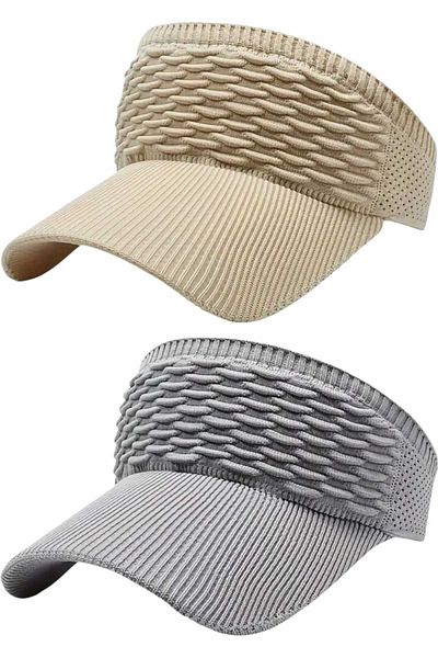 Uniquetrenders Women's Knitted Textured Uv Protection Summer Visor Hat Set of 2