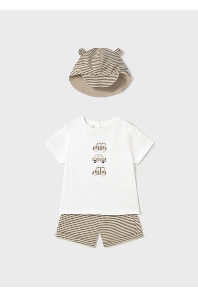MAYORAL Toddler Boy Car Stripe Shorts Set and Hat - 2 Colors