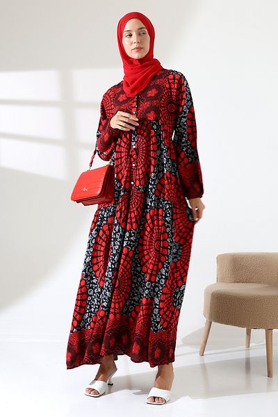 Mihran Butik Women's 100% Viscose Red Hijab Dress