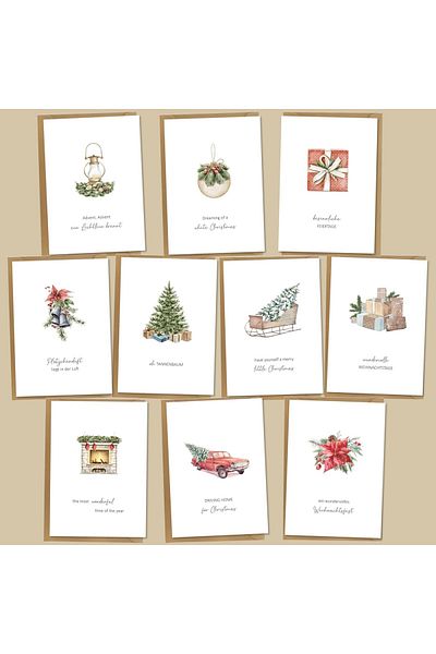 Biroyal Set of 10 Biroyal Christmas greeting cards, paper, multicolor, 14.8 x 10.5 cm