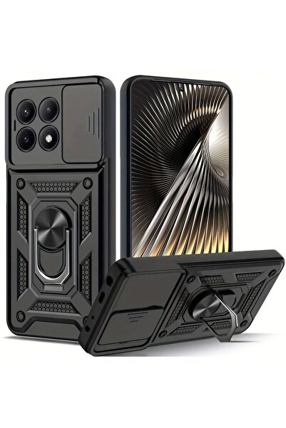 Rivor Xiaomi Poco X6 Pro Uyumlu Kılıf Kamera Sürgülü Standlı Yüzüklü Darbe Em...