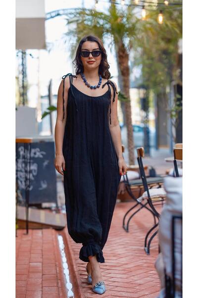Miss Boheme Siyah Askılı Paçası Büzgülü Tulum