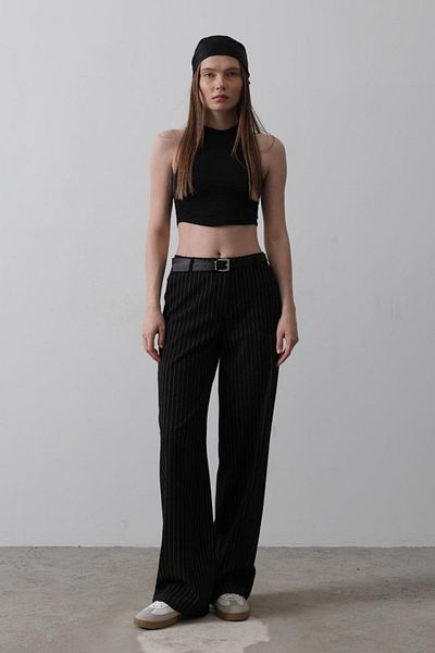 MRA Fashion Belted Palazzo Trousers - Black-White