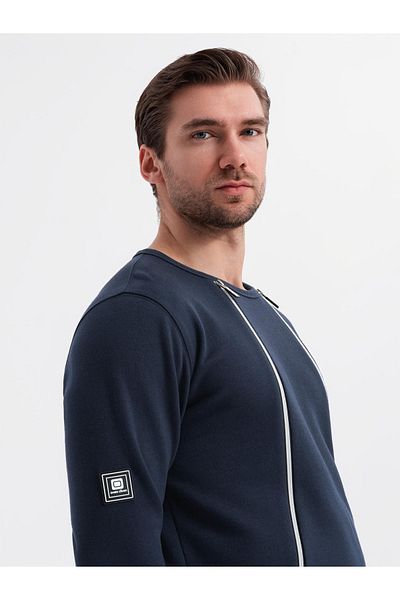 OMBRE Herren Sweatshirt mit dekorativen Reißverschlüssen auf der Vorderseite - Marineblau V2 OM-SSNZ-0187 XL