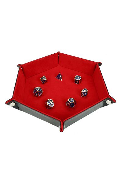 Choice Red Rolling Folding Hexagon Dice Game Storage Tray PU Leather&Velvet  Mat Holder Double Sided Thick