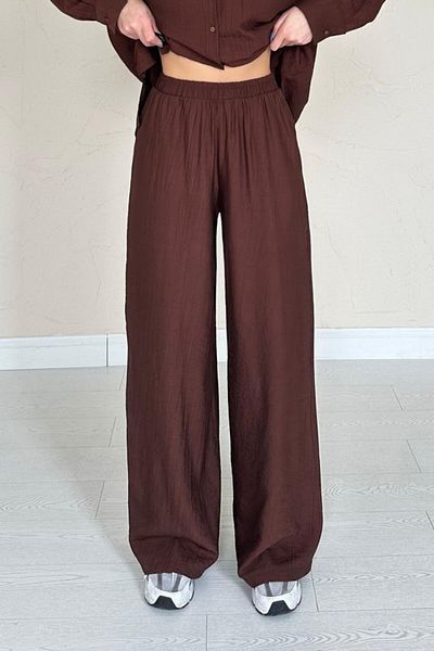 Moda Asmira Brown Alice Shirt and Loose Cut Pants Set