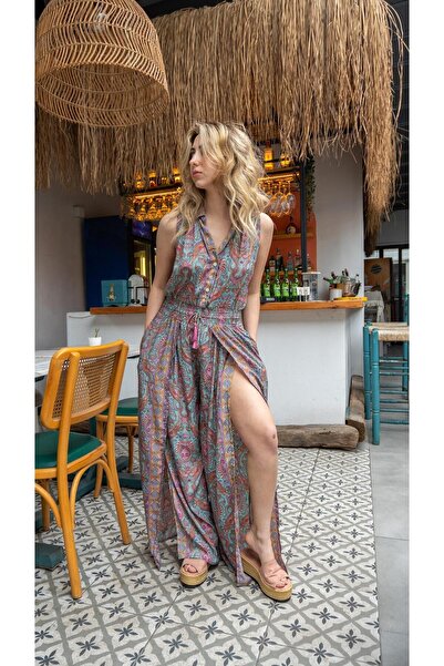 Miss Boheme Turkuaz Ön Yırtmaç Detaylı Rüya Bahçesi Tulum