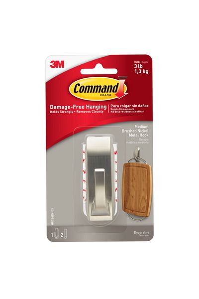 3M Command Damage-Free Multi-Purpose Durable Adhesive Hook with 2 Strips Medium