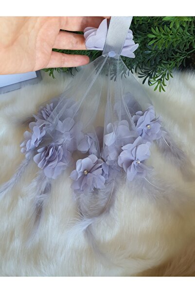 Fiyonks Atölye Gelin Damat Halay Mendili, Üç Boyutlu Çiçek Ve Tüy Süslemeli, ...