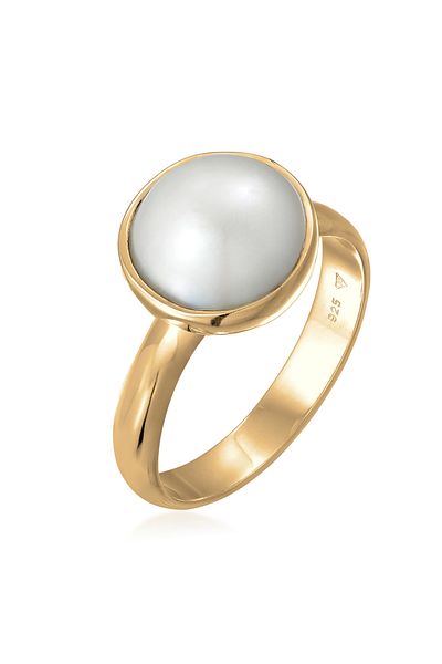 Nenalina Inel de damă elegant rotund cu perlă din argint 925