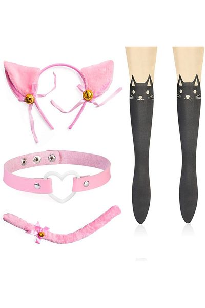 Haichen Cosplay Haichen cat costume, fabric/plastic, pink/black/white, 5 pieces