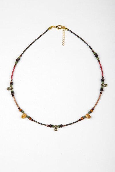 Lila Rosa Etnik Otantik Doğal Taşlı Kolye