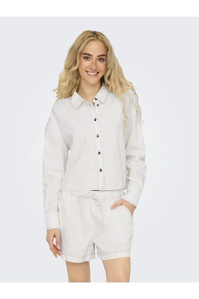 ONLY Γυναικείο λευκό Onlcaro L/s Linen Bl Cropshirt, Pnt πουκάμισο 15338765 Clouddanc