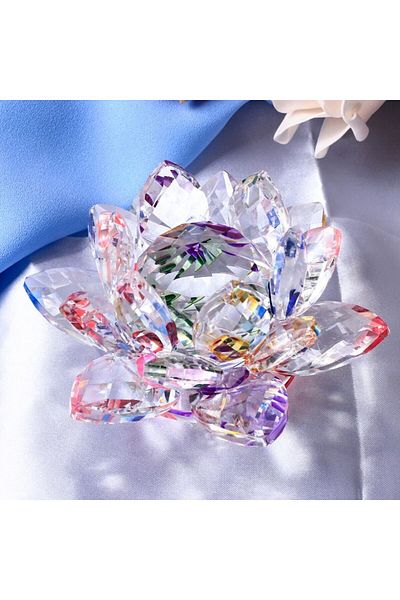 Choice1 Multicolor Crystal Lotus Flower Figurine Home Wedding Decoration Glass Craft Collection Paperweight