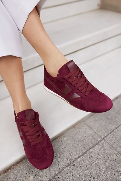 ANGELİNA JONES Anna Women's Burgundy Suede Lace-Up Sneaker