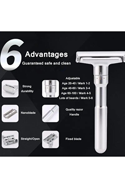 Cloody Metal Ayarlanabilir Manuel Geleneksel Tıraş Aleti Makinası 5 Jilet 6 Kademe Gümüş