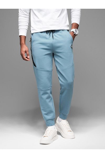 OMBRE Herren Jogginghose mit Rippbündchen und dekorativem Reißverschluss - hellblau V4 OM-PASK-0226 XXL