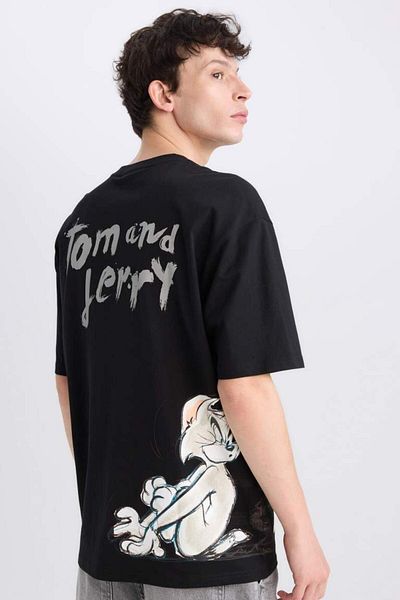 DeFacto 100% βαμβάκι Tom & Jerry Oversize Wide Fit Crew λαιμόκοψη με στάμπα κοντομάνικο μπλουζάκι C1527ax25sm
