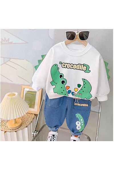 nannie White Crocodile Print Boys' Suit - 2-3 years