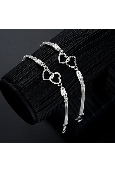 Choice AY6037002 2 Pcs Fashion Silver Color Rhinestone Heart Pendant Anklet for Women Ins Bling Love Foot A