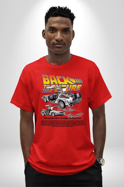 Soufeel Back to the Future Myth Car Women Men Front Printed Red Cotton T-Shirt Combed Classic
