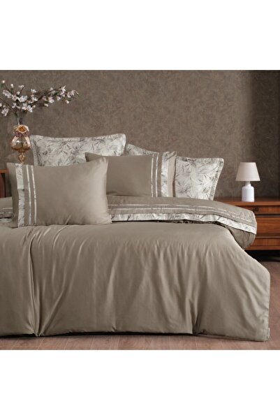 LAROMANO Lenjerie de pat din bumbac egiptean, Silk Satin, Florence Rock (taupe)