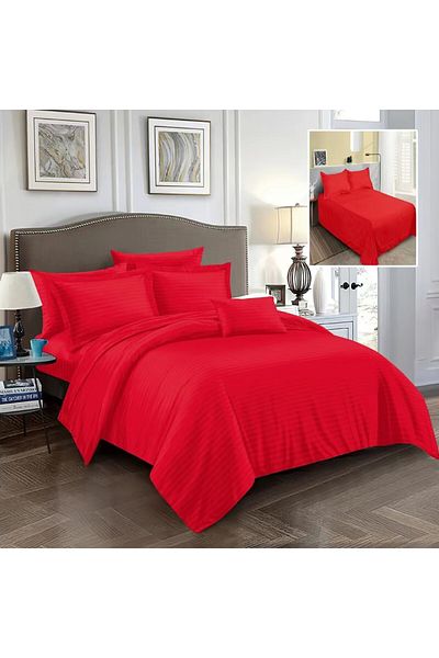 Pucioasa Red bed linen, 6 pieces, polycotton damask, double bed