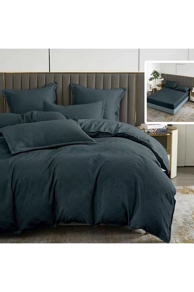Pucioasa Baroque nature double bed linen with elastic, 6 pieces, polycotton, Black