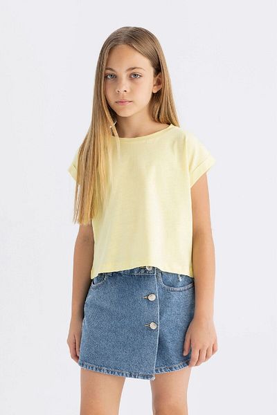 DeFacto Girl's Boxy Fit Crew Neck Basic Plain Short Sleeve T-Shirt C4511A824Sm