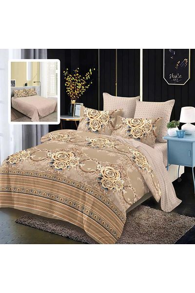 Pucioasa Double bed linen with beige roses made of finet, set of 6 pieces