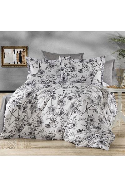 Pucioasa Double bed linen in gray with garden flowers, RNFN 205