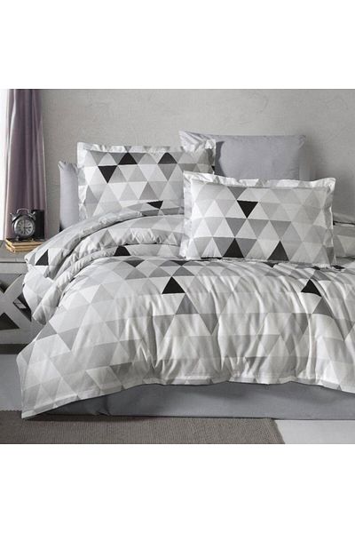 Pucioasa Double bed linen in gray with triangles, RNFN181
