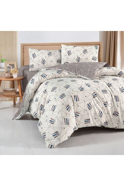First Choice Beige bed linen 100% cotton ranforce, 4 pieces, bed sheet with elastic, Adrian Mink