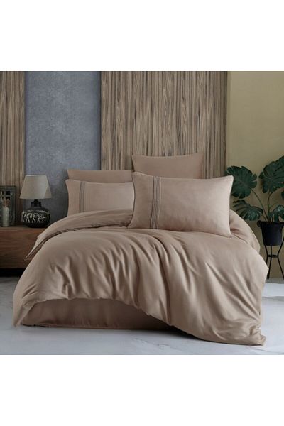 Hobby home collection Silk and modal bedding with embroidery detail, double bed, Hobby home collection, Exclusive Brown