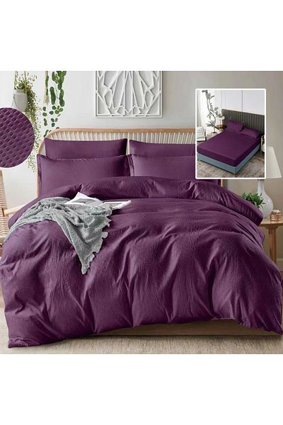 Pucioasa Double crepe bed linen with elastic 6 pieces, polycotton, Purple