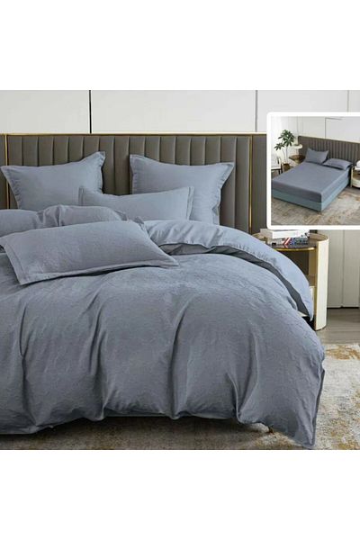 Pucioasa Baroque nature double bed linen with elastic, 6 pieces, polycotton, Anthracite