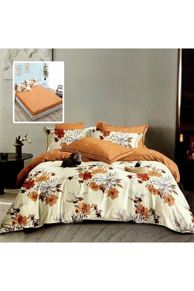 Pucioasa Finet bed linen with elastic, 6 pieces, beige with flowers
