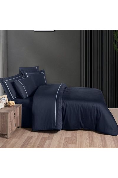 First Choice Luxury satin bed linen with VIP Moonlight embroidery, First Choice, Pierre blue
