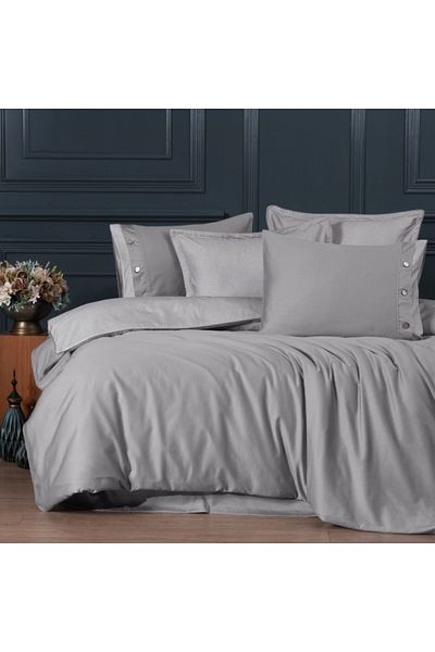 LAROMANO Egyptian Cotton King Bed Linen, Silk Satin, Myron Ash (pearl grey)