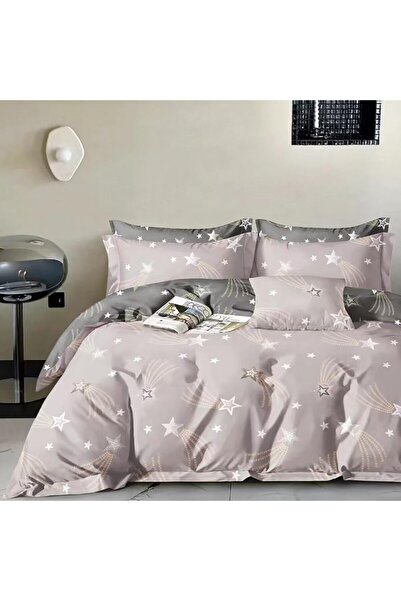 Pucioasa Lenjerie de pat dublu percale, bumbac 100%, stele cazatoare roz