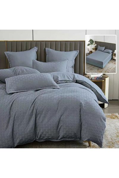 Pucioasa Plain double bed linen with elastic, 6 pieces, polycotton, Anthracite