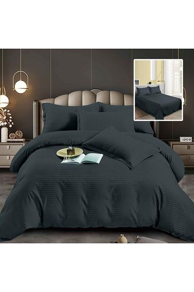 Pucioasa Double bed linen in polycotton damask, 4 pieces, anthracite grey