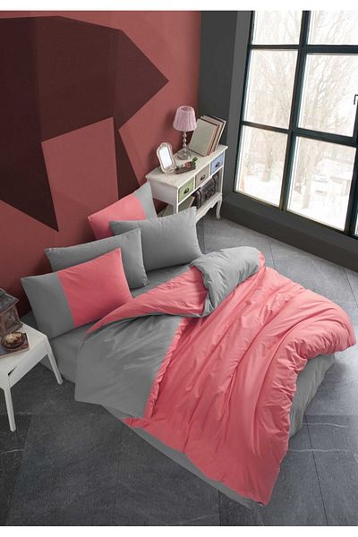 Hobby home collection Lenjerie pat poplin percale,Hobby home collection, Diamond Coral, Anthracite