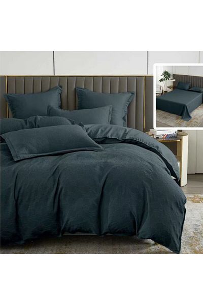 Pucioasa Baroque plain natural double bed linen 6 pieces, polycotton, Black
