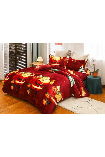 Pucioasa Cocolino Double Bed Linen, Sulphur, Burgundy with Santa Claus