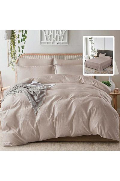 Pucioasa Double crepe bed linen 6 pieces, polycotton, Cappuccino