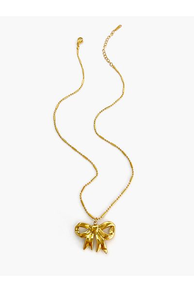 Choice A Peri'sbox Classic Elegant Gold Plated Thin Chain Bow Knot Pendant Necklaces for Women Stainless S.