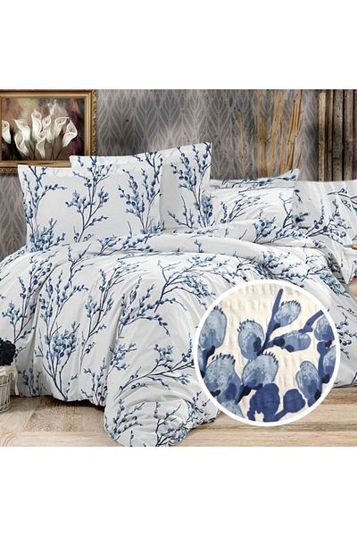 Pucioasa Double crepe bed linen 6 pieces, 100% cotton, twigs with buds