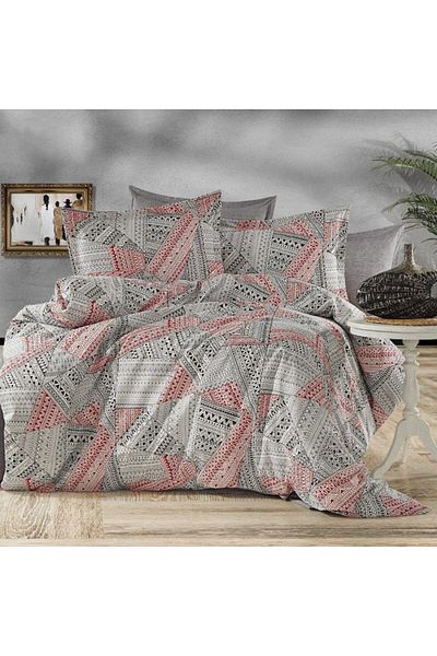 Pucioasa Double bed linen with gray, black and red, RNFN 216