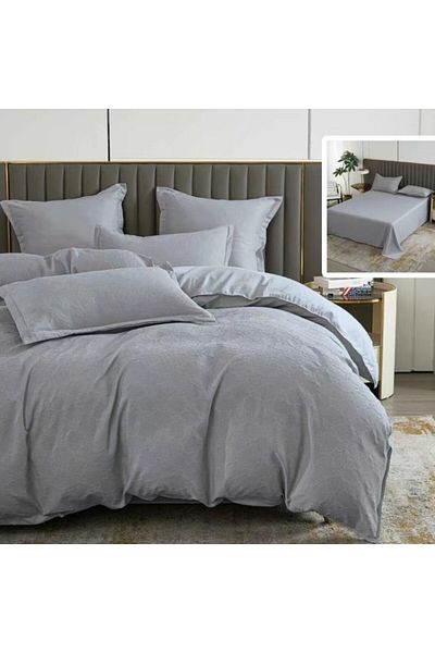 Pucioasa 6-piece baroque plain natural double bed linen, polycotton, Grey